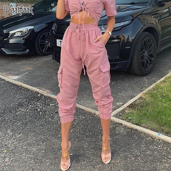 Ladies Trousers Casual Fashion Pants Elastic Waist Tie Loose Overalls  Leggings | Womens Soild Trousers Casual Sports Elastic Waistt Pants  Overalls Pockets Cargo | vladatk.gov.ba