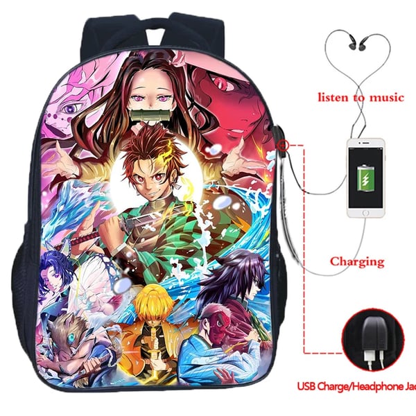 16 Inch Cool Anime Demon Slayer USB Backpack Student Kimetsu No Yaiba  School Bag Children Cartoon Bookbag Men Women Travel Bag - buy 16 Inch Cool  Anime Demon Slayer USB Backpack Student