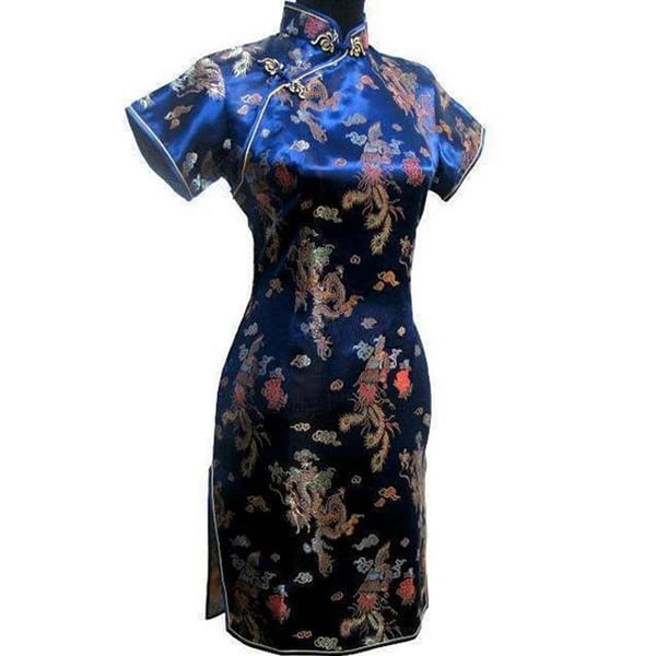 blue chinese silk dress