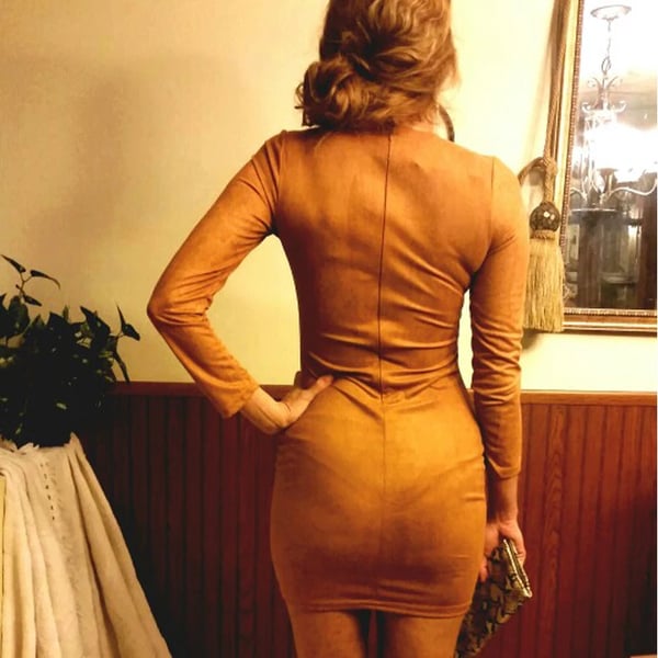 brown tight long sleeve dress