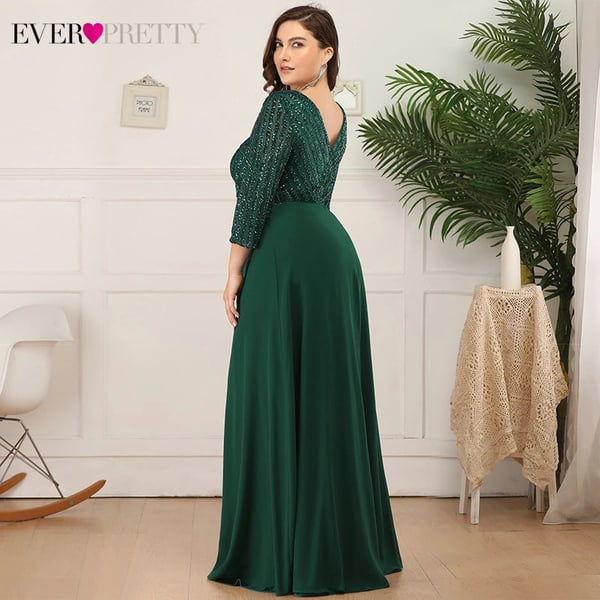 Plus Size Dark Green Evening Dresses Ever Pretty Double V-Neck 3/4 Sleeve  Sequined Tulle Elegant Party Gowns Robe De Soiree 2020 - buy Plus Size Dark  Green Evening Dresses Ever Pretty Double