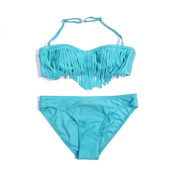 Bikinis Mujer Girls Bikini Sets Tassel Style Solid Blue Biquini Girl