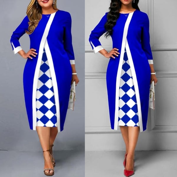 Geometric Print Slim-fitting Sheath Dress for Office Stylish Ladies Dress  Round Neck Spring Autumn - buy Geometric Print Slim-fitting Sheath Dress  for Office Stylish Ladies Dress Round Neck Spring Autumn: prices, reviews |