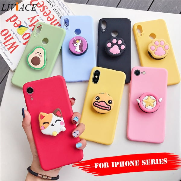 3D silicone cartoon phone holder case for iphone x xr xs max 6 7 8 plus 6s  5s se cute stand back cover coque fundas - buy 3D silicone cartoon phone  holder