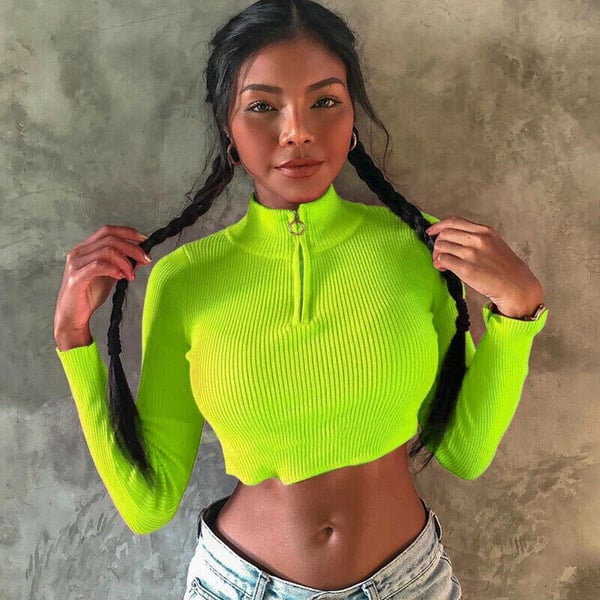 autumn winter women neon bodycon T-shirts long sleeve zipper patchwork sexy  crop tops streetwear club party outfit - buy autumn winter women neon  bodycon T-shirts long sleeve zipper patchwork sexy crop tops