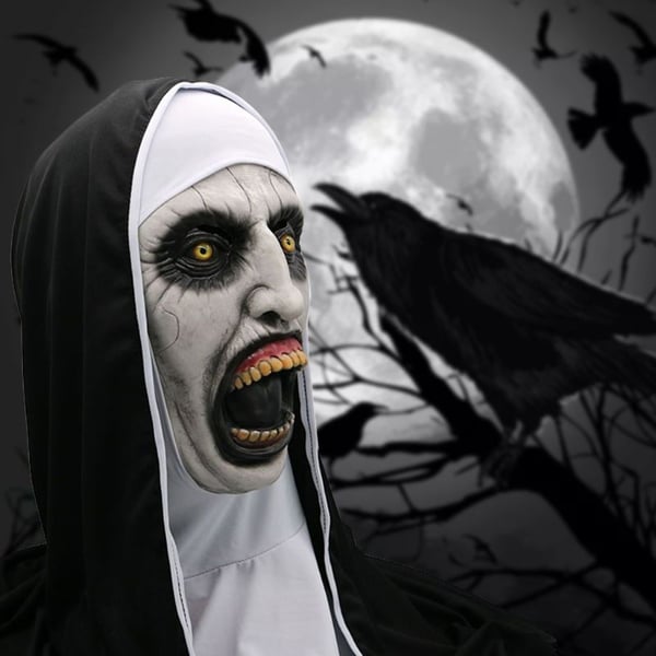 Latex Mask Halloween Ghost Festival Horror Movie Souls Nun Mask Shockblack  And White Girl Face | Halloween Ghost Festival Horror Nun Mask Surprise  Woman Ghost Face Mask Cosplay Lotex Mask Scary Full