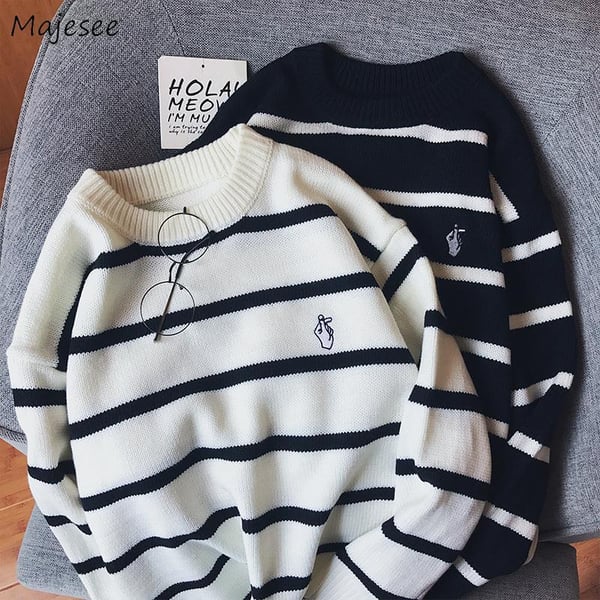 Pullovers Men Autumn Striped O-neck Simple All-match Korean Style Harajuku  Ins Leisure Loose Sweaters Couple Knitted Ulzzang New - buy Pullovers Men  Autumn Striped O-neck Simple All-match Korean Style Harajuku Ins Leisure