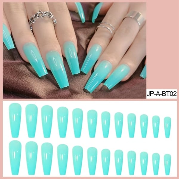 False Nail Patch Long Lake Blue Ballet Wear Nails Press On Nails Finished  Product For Women With Jelly Glue - buy False Nail Patch Long Lake Blue  Ballet Wear Nails Press On