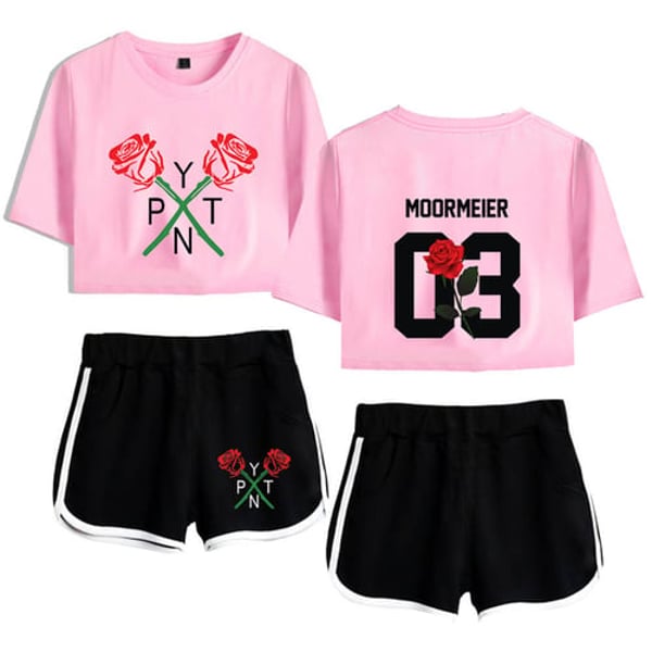 2020 New Summer payton moormeier Exposed Navel white T shirt+black shorts  Suitable women girls two Piece Sets Crop Top Clothing - buy 2020 New Summer payton  moormeier Exposed Navel white T shirt+black