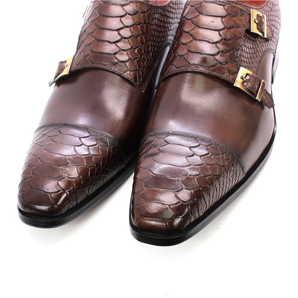 Size 47 Size 13 Mens Dress Shoes Genuine Leather Double Buckle Monk Strap  Men Shoes Snake Print Cap Toe Classic Italian Shoes - sotib olish Size 47  Size 13 Mens Dress Shoes