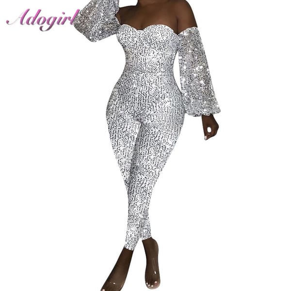 Adogirl Sexy Sequin Off Shoulder Deep V-Neck Night Party Club Jumpsuit  Women Casual Lanter Long Sleeve Rompers Overalls Outfits - buy Adogirl Sexy  Sequin Off Shoulder Deep V-Neck Night Party Club Jumpsuit