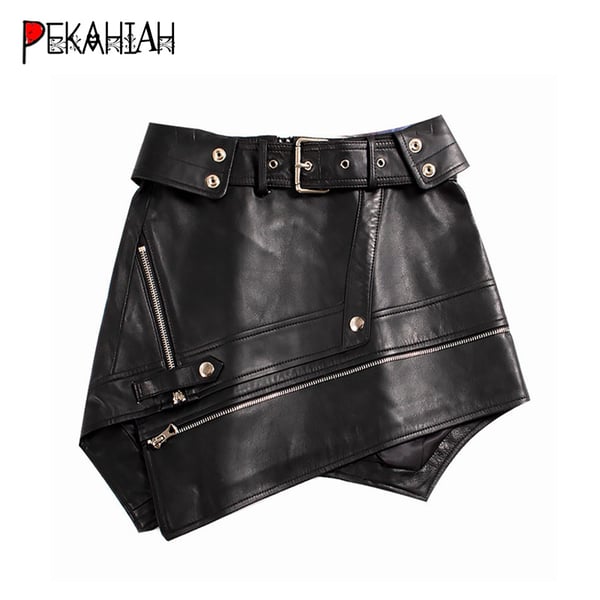 Sexy fur leather mini skirts womens Zipper punk rock belt skirt Streetwear  black high waist Skirts female faldas mujer - sotib olish Sexy fur leather  mini skirts womens Zipper punk rock belt