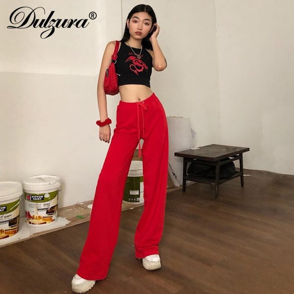 Dulzura 2019 autumn winter women wide leg pants velvet high wais streetwear  bandage letter print festival clothing trousers loos - buy Dulzura 2019  autumn winter women wide leg pants velvet high wais