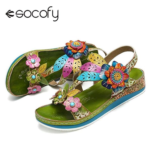 SOCOFY Comfortable Genuine Leather Sandals Flowers Pattern Splicing  Stitching Floral Hook Loop Sandals Retro Shoes Women 2020 - buy SOCOFY  Comfortable Genuine Leather Sandals Flowers Pattern Splicing Stitching  Floral Hook Loop Sandals