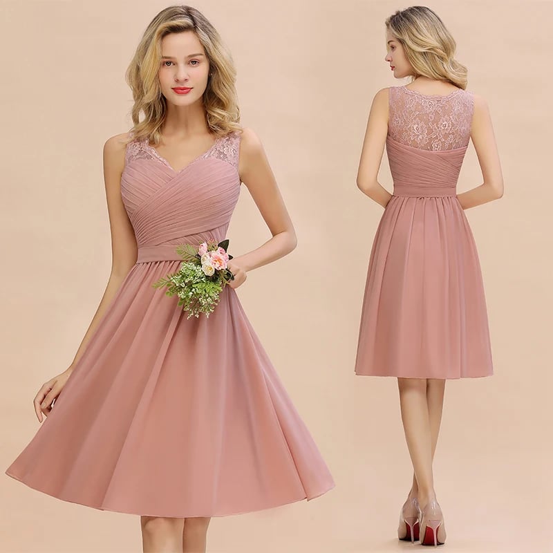 knee length short prom dresses 2020,simple peach cocktail dress,knee length dusty pink dress for party,pink tea length prom dresses,knee-length prom dresses,